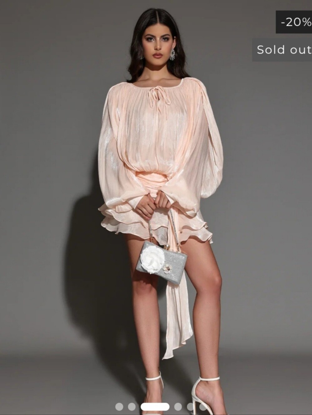 Commense Semi-Sheer Tiered Draped Tie-Waist Mini Dress.